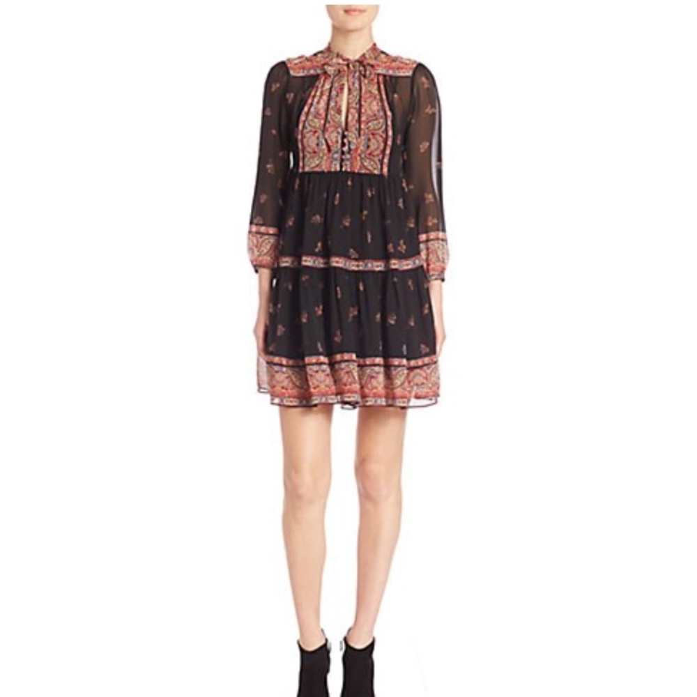 Joie Alpina Paisley Print Tie Neck Dress
